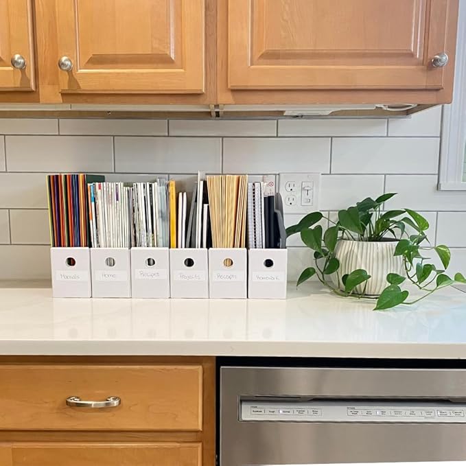 Evelots Magazine File Holder - Set of 24 White - Office Desk Organizer - Sturdy Cardboard - New Upgraded Double Front Panel for More Stability - Full 4 Inch Wide - Easy Assemble