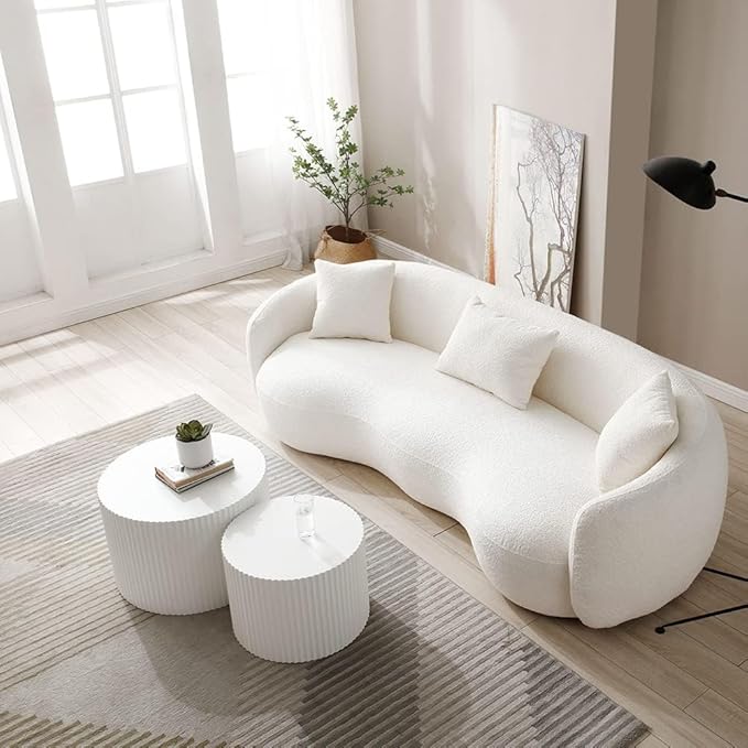 Nesting Coffee Table Set of 2, Modern Wooden Round Coffee Tables for Living Room, Circle Accent End Table Center Table for Small Spaces Bedroom Balcony Office, No Assembly Required, White