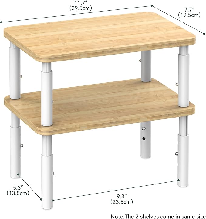 Cabinet Organizer Shelf, Spice Rack Set of 2 Kitchen Pantry Cupboard Shelves, Stackable, Height Adjustable, Natural Bamboo (11.7" Wx77.Dx6.57 H per Pack)-NeatNest