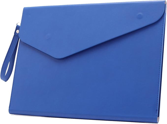 Enyuwlcm PU A4 Leather File Folder Document Holder Folder Stylish Portfolio Envelope Case with Strap and Invisible Magnetic Closure (Blue)