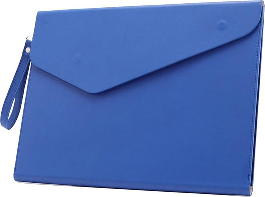 Enyuwlcm PU A4 Leather File Folder Document Holder Folder Stylish Portfolio Envelope Case with Strap and Invisible Magnetic Closure (Blue)