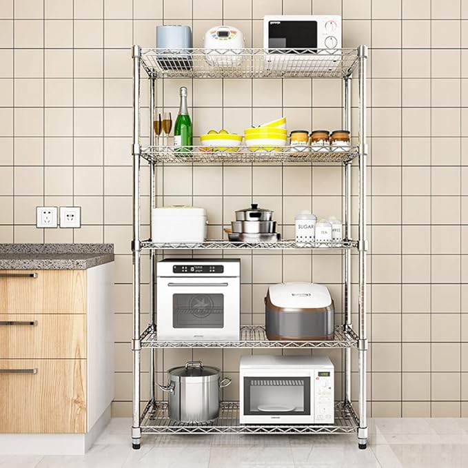 BNSPLY 5 Tier Wire Shelving Unit, Height Adjustable Wire Shelves with NSF Certified, Metal Storage Rack Shelf Unit for Laundry, Kitchen, Bathroom, Pantry, Closet (14" D x 35.5" W x 71" H, Chrome)-NeatNest