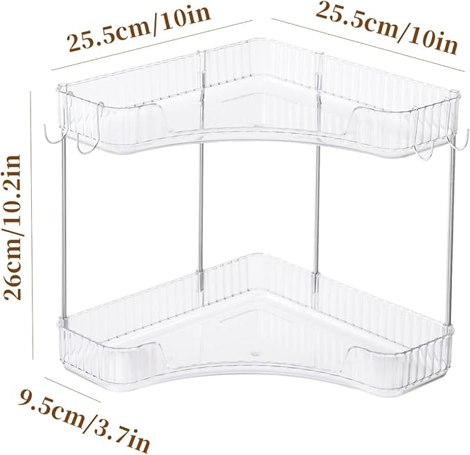 2 Tier Plastic Bathroom Counter Organizer with Hooks,Corner Vanity Tray and Makeup Storage Shelf for Sink, Countertop (White Silver)-NeatNest