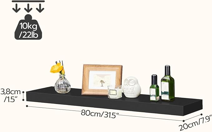 HOOBRO Floating Shelves for Wall, Wall Mounted Shelf Set of 2, 31.5" Hanging Shelf with Invisible Brackets, for Wall in Bathroom, Bedroom, Toilet, Kitchen, Living Room, Office, Black BK80BJP201-NeatNest