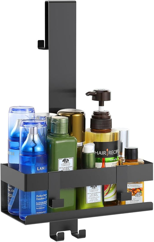 Over The Door Shower Caddy, 304 Stainless Steel Hanging Shower Caddy Rustproof Shower Shelves, No Drilling Hanging Shower Organizer for Bathroom Glass Door, Black