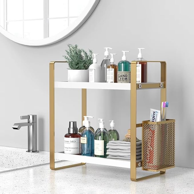 LEMIKKLE Bathroom Counter Organizer with Basket, Skincare,Makeup Organizers for Vanity,Storage Organizers for Bathroom, Kitchen, Dresser（White）-NeatNest
