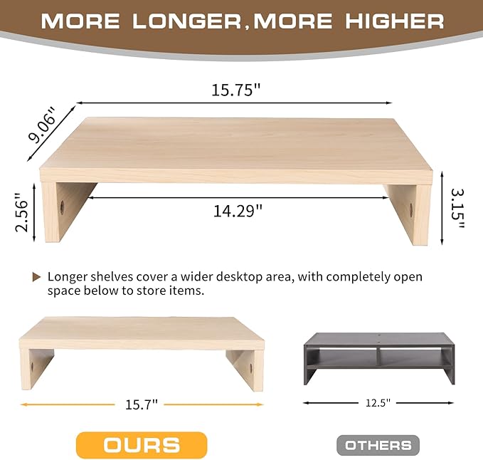 Monitor Stand Riser, Computer Stand, Desk Organizers and Accessories, Laptop Shelf Computer Monitor Riser with Storage for TV Screen PC Printer (Oak-15.75inch)