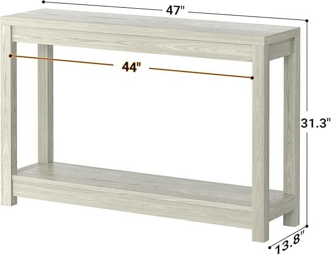47" Farmhouse Wood Entryway Table Narrow Console Table with Storage Behind Couch Sofa Table with Shelves Entry Way Table with Open Storage, Easy Assembly, Classical Washed Oak-NeatNest