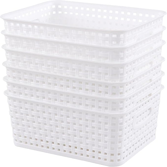 6-Pack Plastic Storage Basket, Desktop Organizing Bin, White