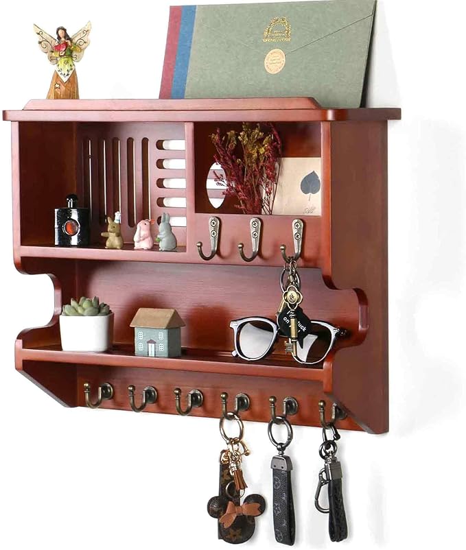 Key Holder for Wall, Mail and Key Holder for Home Decor, Key and Mail Holder for Wall with Key Hooks, Auburn