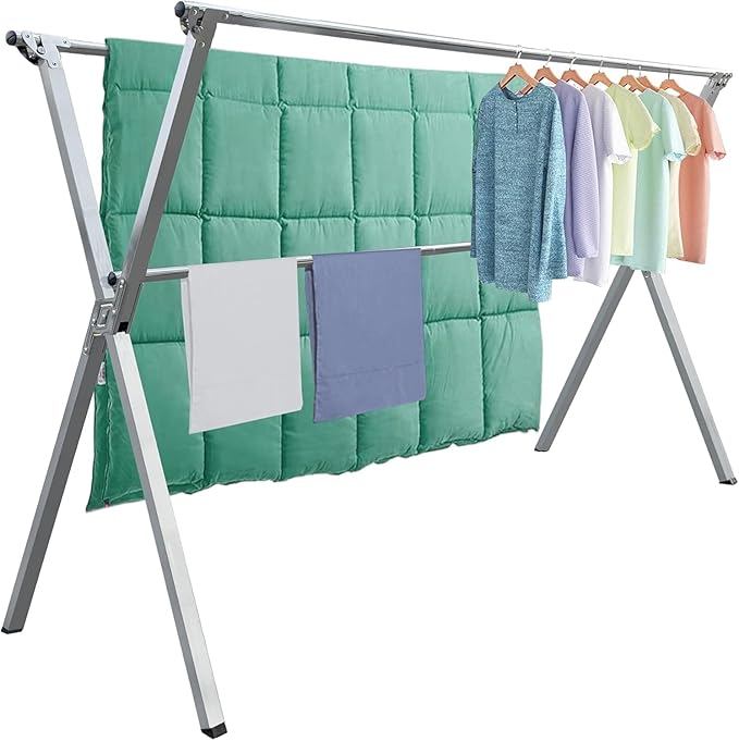 Clothes Drying Rack Folding Indoor Outdoor, Foldable Portable Laundry Drying Rack, Heavy Duty Laundry Hanger Dryer Rack with 20 Hooks (79.55'')-NeatNest