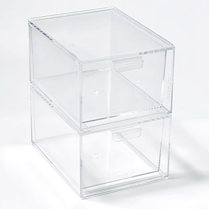 2 Pack Clear Stackable Makeup Organizer, Acrylic Bathroom Storage Drawers with Handles for Vanity, Kitchen Cabinets, Undersink, Pantry, Home Organization and Storage-NeatNest