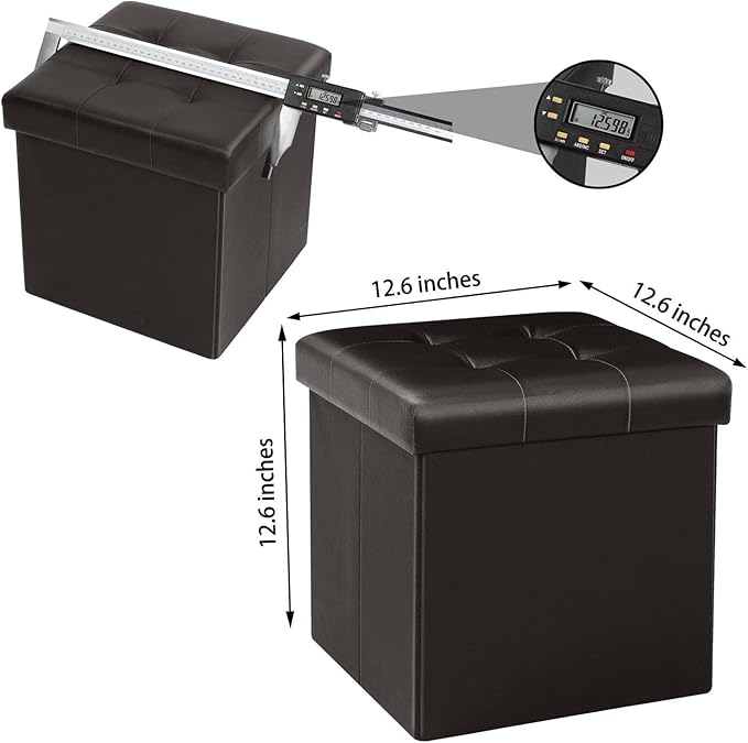 B FSOBEIIALEO Storage Ottoman Small Cube Foot Rest Seat Faux Leather Toy Chest Brown 12.6"X12.6"X12.6" (2 Pack)