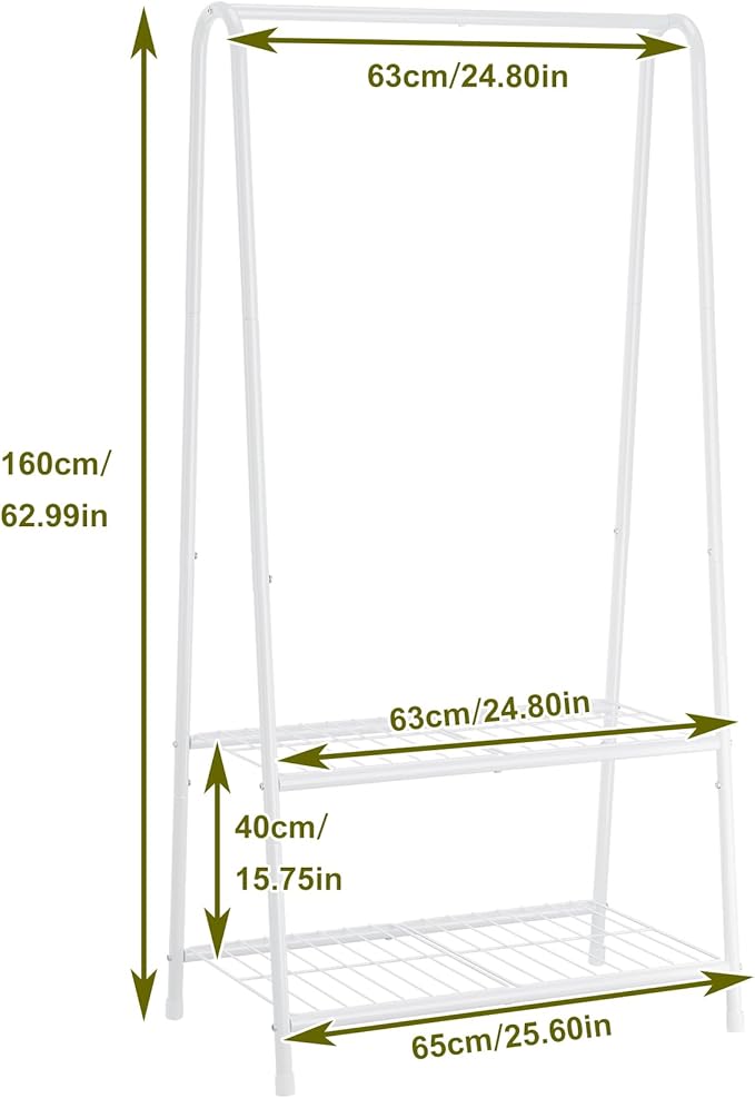Buzowruil Metal Small Clothes Rack,Clothing Garment Rack with Double Layer Shelf for Clothes,Dress, Shoes,White-NeatNest