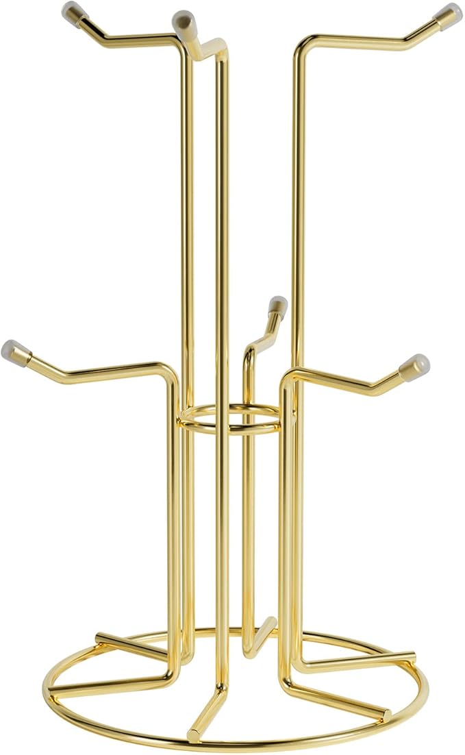 HULISEN Mug Holder for Large Cups, Mug Tree for Counter with 6 Hooks, Metal Coffee Mug Stand for Easy Pick, Place and Display, Coffee Bar Accessories and Decor, Free Standing Mug Rack, Gold-NeatNest