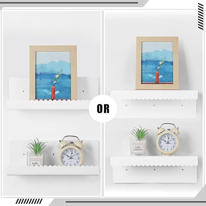 2 Pack Acrylic Wall Floating Shelves, White Adhesive Organizer, 11.8“ Acrylic Floating Bookshelves, Wall Display Shelve for Bedroom, Gaming Room, Living Room, Bathroom, Office-NeatNest