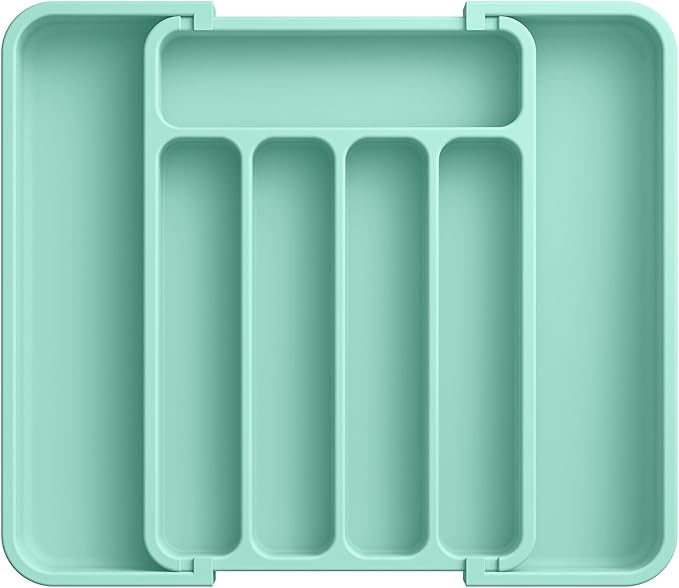 Aujen Silverware Organizer - Expandable Kitchen Drawer Organizer, Adjustable Utensil Organizer, Cutlery Tray for Forks, Knives, Multipurpose Kitchen Organizers and Storage Solution, Green, Medium-NeatNest