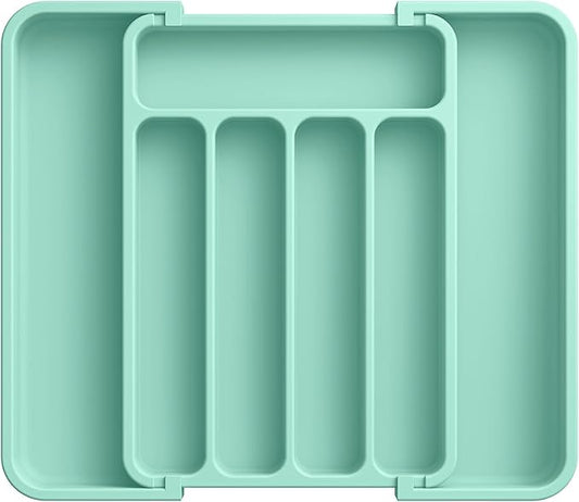 Aujen Silverware Organizer - Expandable Kitchen Drawer Organizer, Adjustable Utensil Organizer, Cutlery Tray for Forks, Knives, Multipurpose Kitchen Organizers and Storage Solution, Green, Medium-NeatNest