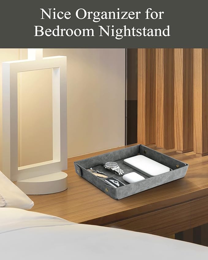 CASIRENA Father's Day Gifts Faux Leather Valet Tray Organizer for Men - Catch-All Tray for Entryway Table Key, Wallet, Watch, Coin Change, Phone, Dresser EDC Dump Jewelry, Bedside Nightstand Desk-top-NeatNest