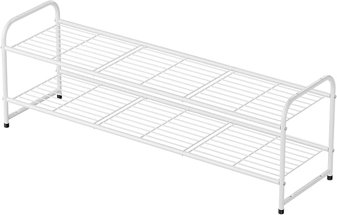 2 Tier Shoe Rack for Closet, 44 Inch Extra Long Shoe Storage Organizer for Shelves, Heavy Duty Metal, Easy Assembly, White-NeatNest