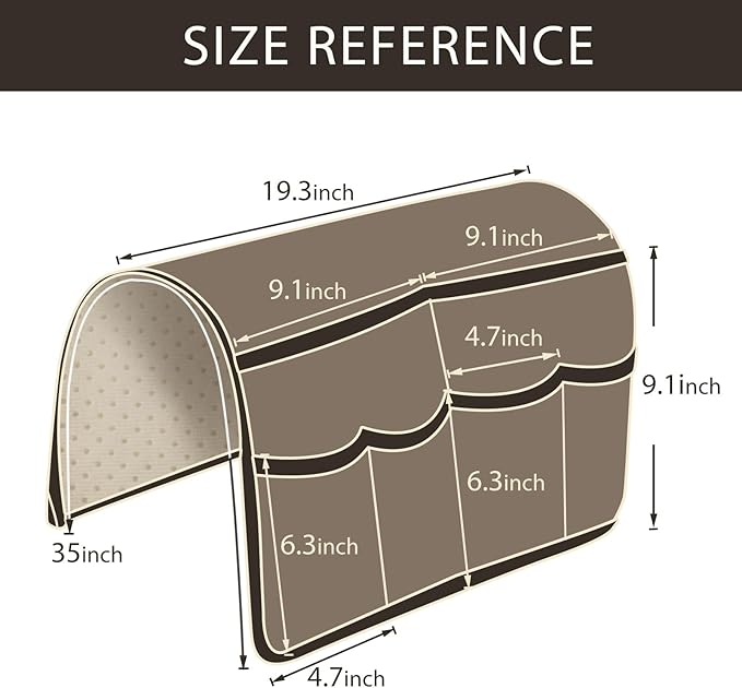 HAOMAIJIA Anti Slip Sofa Armrest Organizer Arm Chair Bedside Caddy Storage Organizer For Recliner Couch With 6 Pockets For Cell Phone Tv Remote Control Magazines (brown)-NeatNest