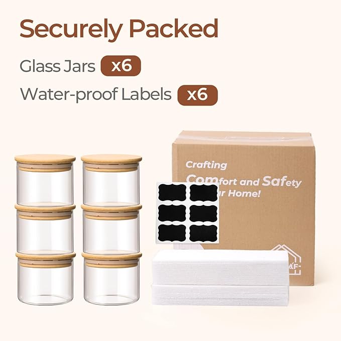 ComSaf 0.5 Qt Glass Food Storage Jars Set of 6, Clear Glass Storage Containers with Lids, Pantry Organization Jar, Spice, Blooming Tea, Coffee, Cookie and Sugar Container, Small jar Set for Kitchen-NeatNest