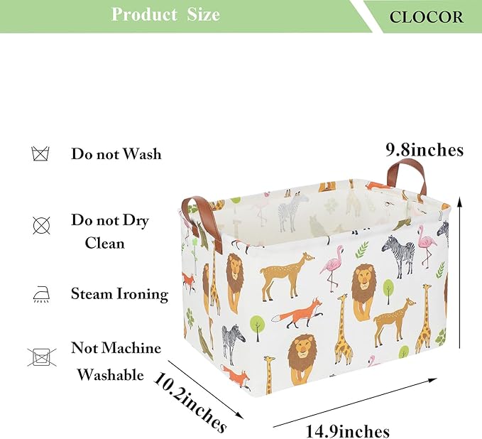 CLOCOR Rectangular Storage Basket,Collapsible Woodland Jungle Forest Printed Storage Bin,Rectangular Waterproof Gift Box with Handles,Playroom Decor(Jungle Animals)-NeatNest