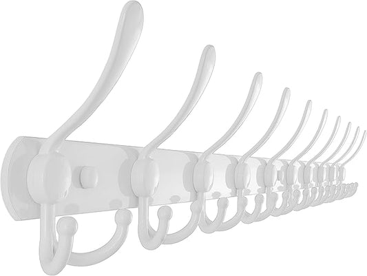 Dseap Coat Rack Wall Mount - 38” Long 10-Tri-Hooks Heavy Duty Coat Hanger Rail Wall Hooks for Hanging Coats Hats Clothing Clothes Purse Mudroom Entryway, White-NeatNest