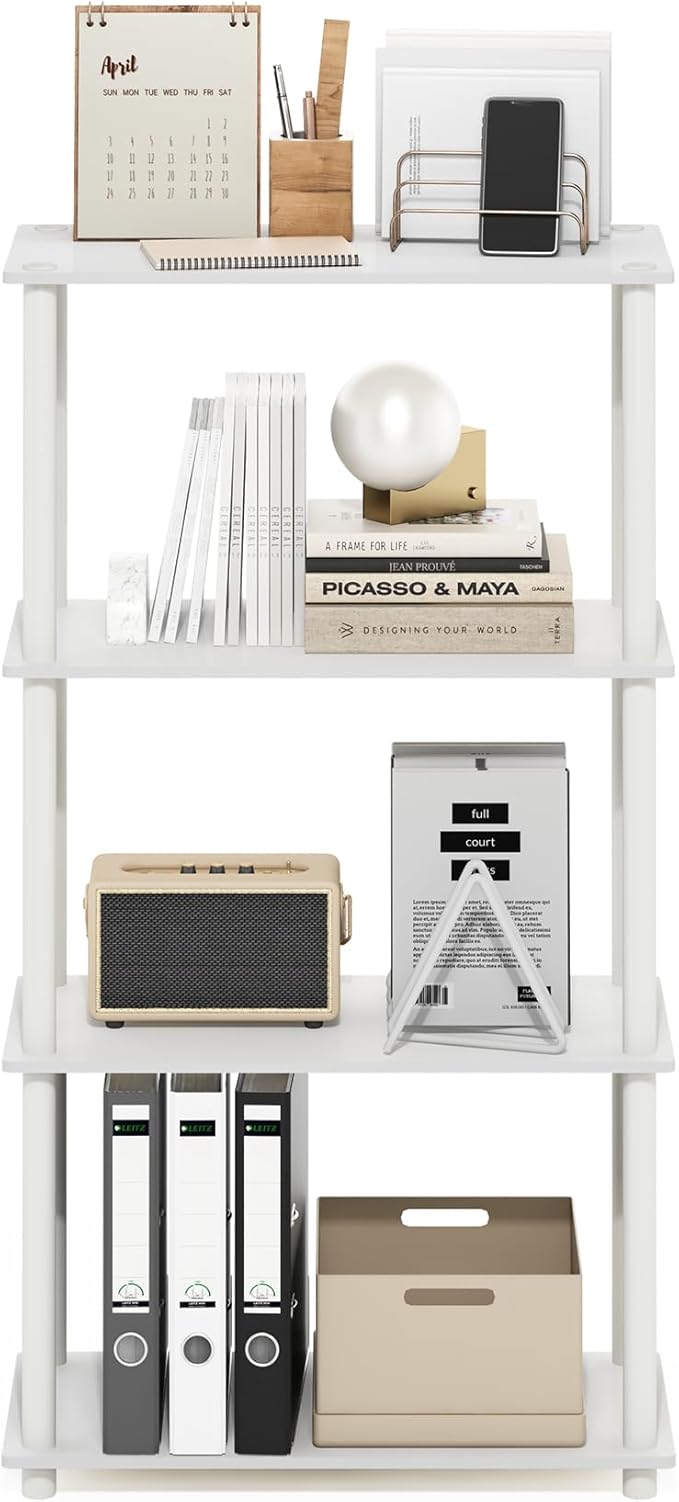 Furinno Turn-N-Tube 4-Tier Multipurpose Shelf Display Rack, White/White-NeatNest