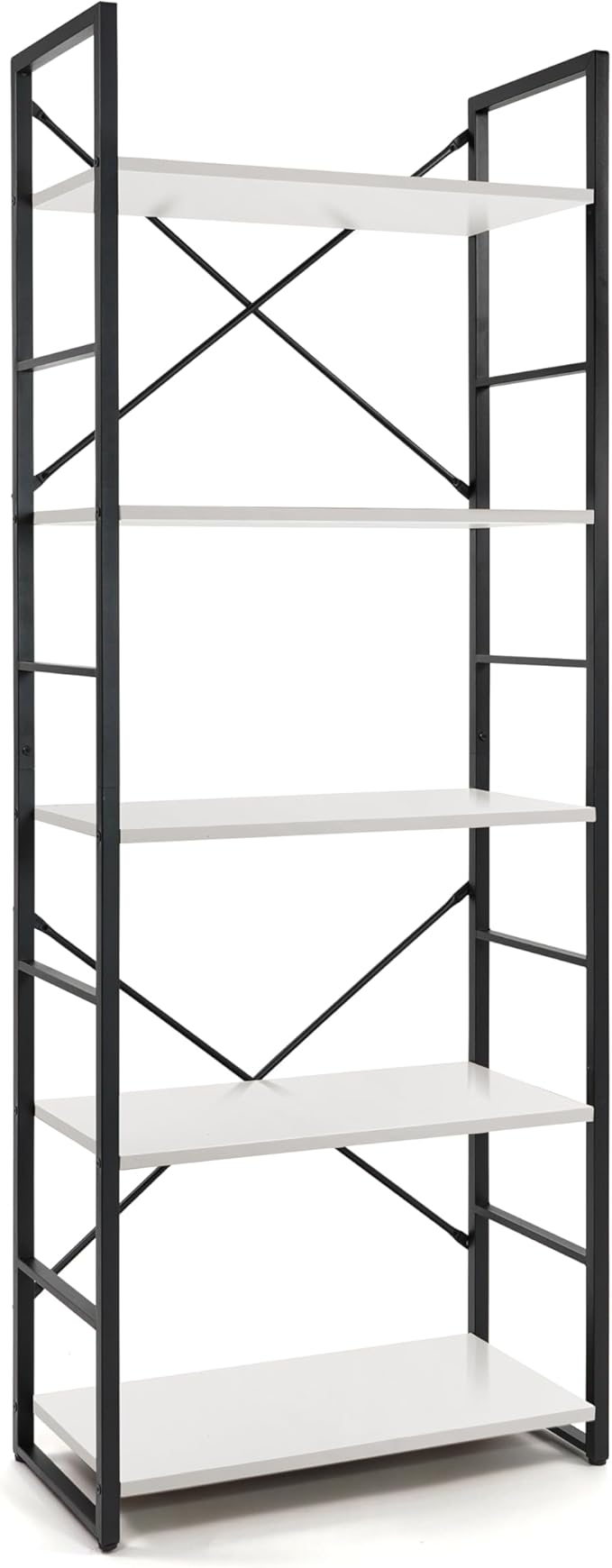 CAPHAUS 5 Tier Bookshelf, 24 Inch Width Free Standing Shelf, Bookcase Shelf Storage Organizer, Industrial Book Shelves for Home Office, Living Room, Kitchen, White Shelves & Metal Frame-NeatNest