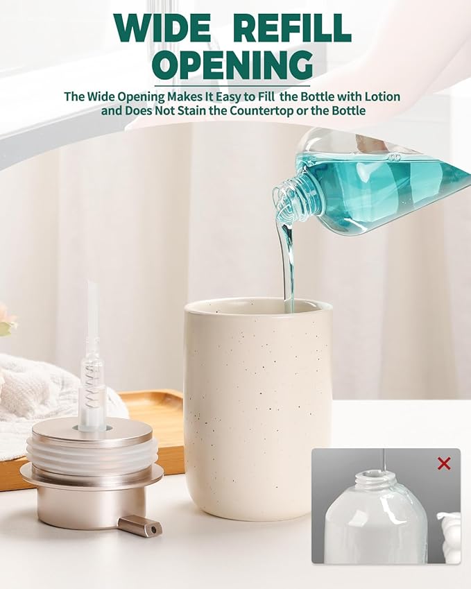 BosilunLife Lotion Pump Dispenser - Aprcot Soap Dispenser Bathroom Ceramic Dish Liquid Soap Dispenser for Kitchen, Bathroom Countertop Soap Dispensers (Apricot, Liquid Pump)-NeatNest