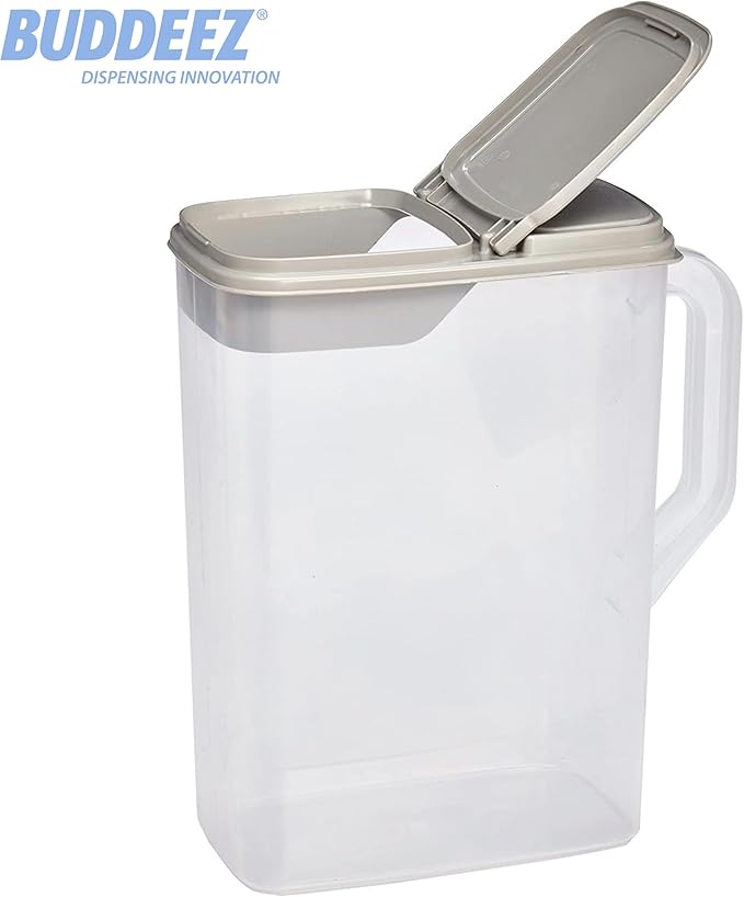 Buddeez Pet Food Storage Container - 8 Quart Capacity Dog / Cat Food & Bird Seed Container with Durable EZ Grip Handle, Flip Gray Lid (includes 1 Cup Clear Scoop)-NeatNest