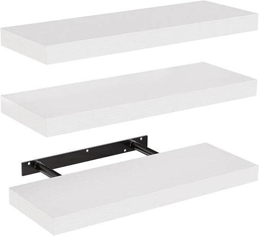 AMADA HOMEFURNISHING Floating Shelves, Wall Shelves for Bathroom/Living Room/Bedroom/Kitchen Decor, White Shelves with Invisible Brackets Set of 3 - AMFS08-NeatNest