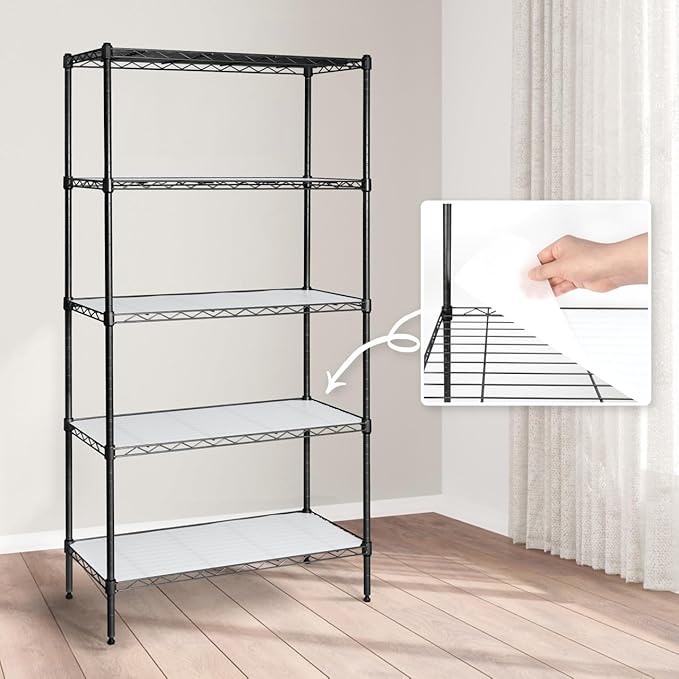 CAPHAUS NSF Black 5-Tier Adjustable Shelves Metal Wire Shelving Unit with Liners, Kitchen Storage Shelving, Metal Steel Storage Shelving, Garage Shelving Storage Organizer, Utility Shelf, No Wheels-NeatNest