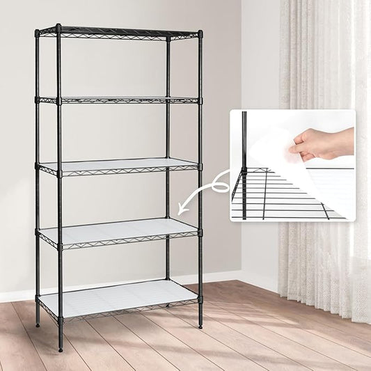 CAPHAUS NSF Black 5-Tier Adjustable Shelves Metal Wire Shelving Unit with Liners, Kitchen Storage Shelving, Metal Steel Storage Shelving, Garage Shelving Storage Organizer, Utility Shelf, No Wheels-NeatNest