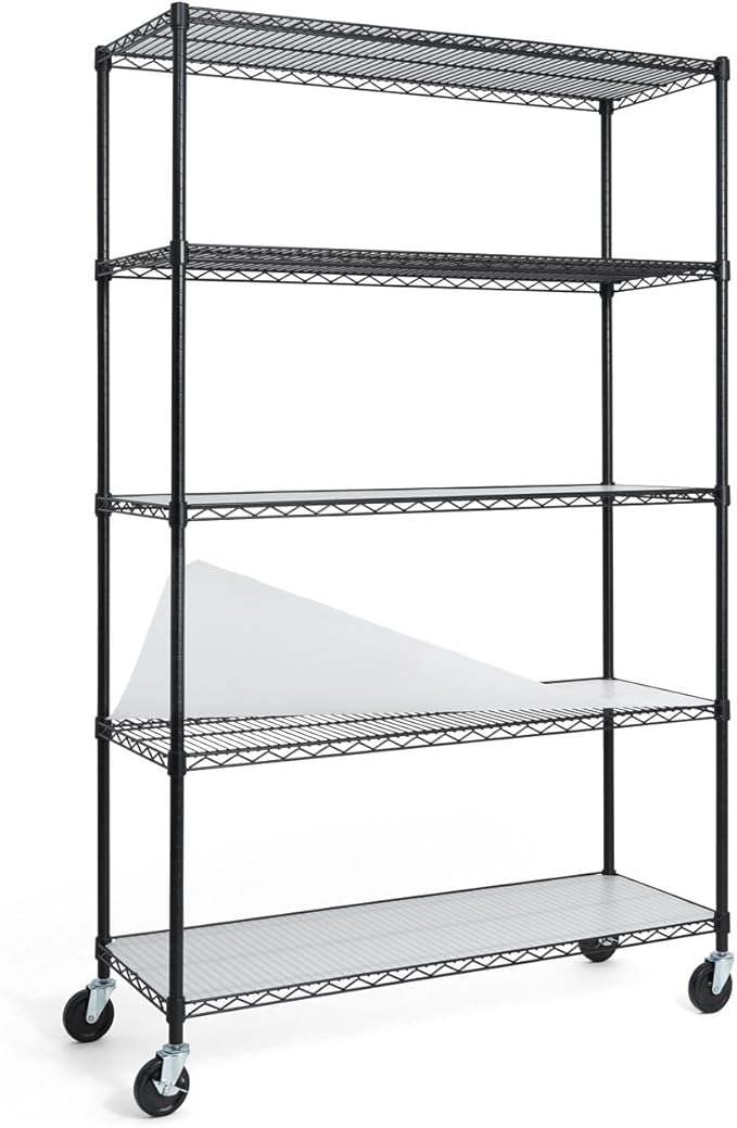 CAPHAUS NSF Commercial Grade Heavy Duty Wire Shelving w/Wheels, Leveling Feet & Liners, Storage Metal Shelf, Garage Shelving Storage, Utility Wire Rack Storage Shelves, 48 x 18 x 76 5-Tier w/Liner-NeatNest