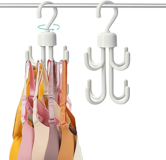 2Pcs Tank Top Hanger, Rotatable Bra Hangers for Closet Organizer, Max 48 Storage Capacity Belt Hanger, Plastic Space Saving Closet Organizers Apartment Dorm Essentials for Bra Tank Top Belt Tie, White-NeatNest