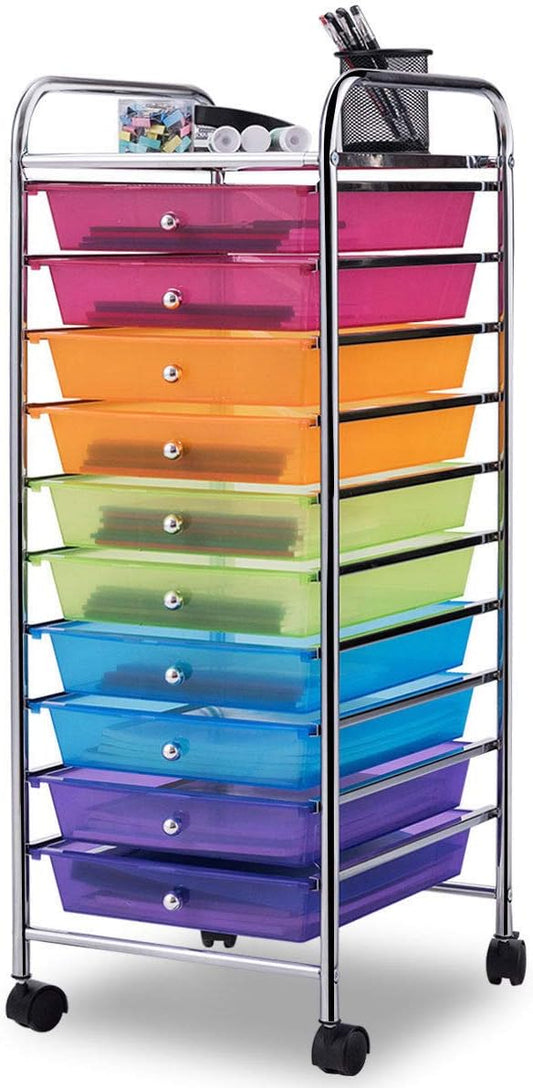Giantex 10 Drawer Rolling Storage Cart Scrapbook Paper Office School Organizer (Multicolor)