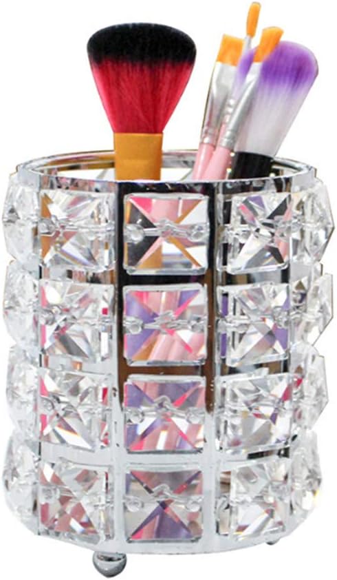 AKOAK 1 Pack Crystal Makeup Brush Holder Office Supplies Storage Rack Eyebrow Pencil/Lipstick/Pencil Makeup Container, Dressing Table, Bedroom, Office (Silver)-NeatNest