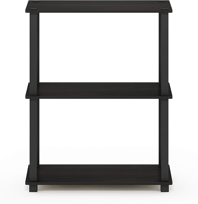 Furinno Turn-S-Tube 3-Tier Compact Multipurpose Shelf Display Rack with Square Tube, Espresso/Black-NeatNest