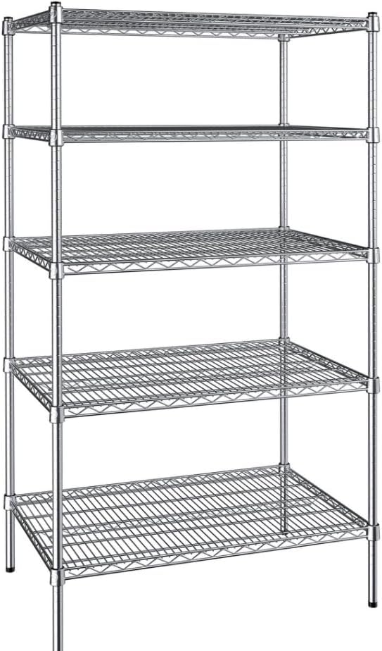 24" x 36" NSF Chrome 5-Shelf Kit with 72" Posts, Commercial Storage Rack Unit, Heavy Duty Storage Shelving, Wire Shelving Kit, Adjustable Rack Strong Steel, Multipurpose Wire Shelf