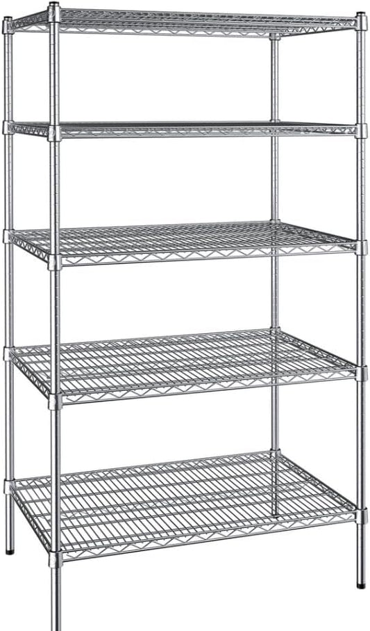 24" x 36" NSF Chrome 5-Shelf Kit with 72" Posts, Commercial Storage Rack Unit, Heavy Duty Storage Shelving, Wire Shelving Kit, Adjustable Rack Strong Steel, Multipurpose Wire Shelf