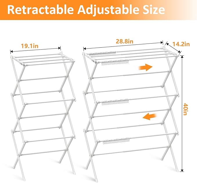 3-Tier Clothes Drying Rack|Drying Rack Clothing Foldable|Laundry Drying Rack Collapsible|Dorm Clothes Drying Rack|Small Dry Rack for Clothes Use for Indoor and Outdoor-Pure White