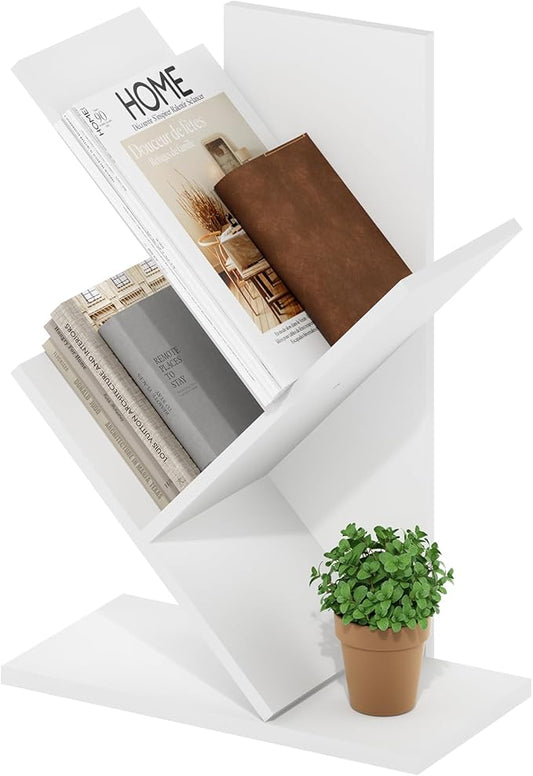 Furinno Tree Bookshelf 3-Tier Floor Standing Tree Bookcase, White-NeatNest