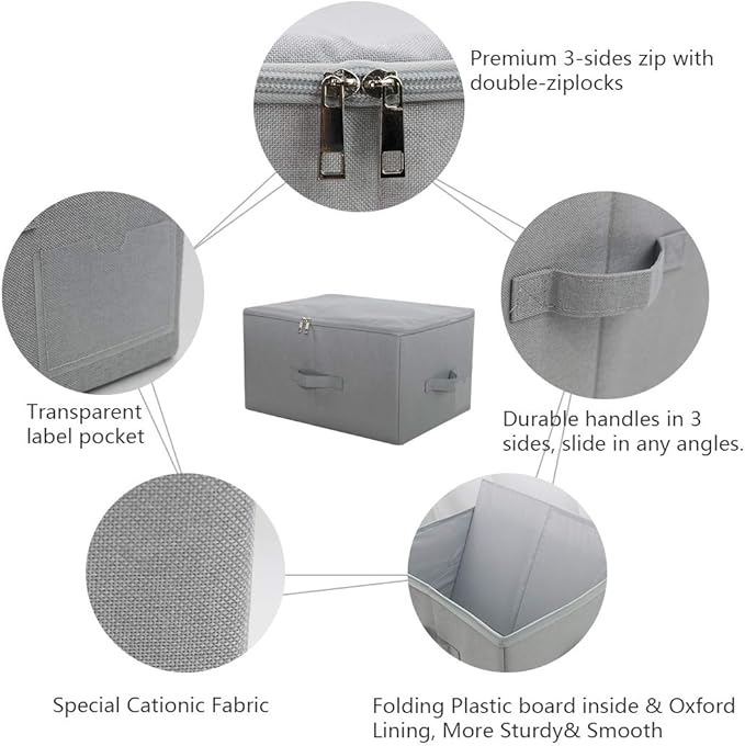 17.6"x 13.6"x 9.7",Dust-proof Closet Clothes Storage Boxes with Zip Lid, Breathable Fabric & Collapsible Design Organizer Bins for Clothing Toy Dolls Shoes Blankets, Light Gray, 2pcs-NeatNest