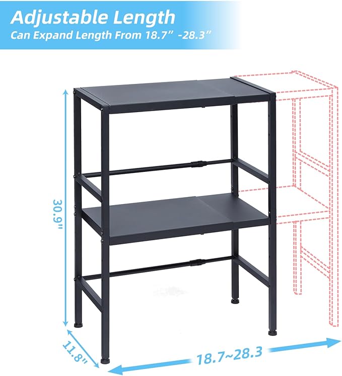 2-Tier Expandable Metal Storage Shelves, 150LBS Heavy Duty Shelving Units and Storage,Adjustable Utility Organization and Storage Shelf Rack For Kitchen Garage Laundry Bathroom Pantry Warehouse-NeatNest