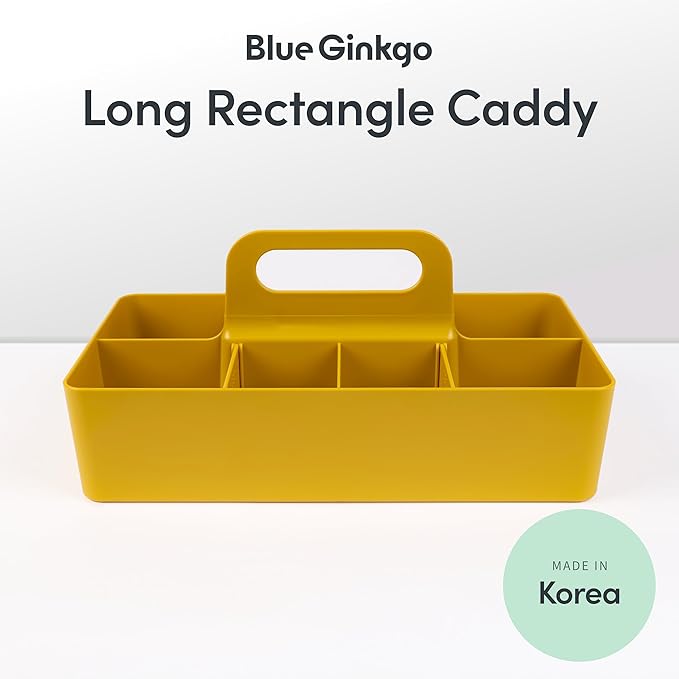 BLUE GINKGO Stackable Organizer Caddy – Korean-Made Portable Tote for Bathroom, Office, Crafts, or School Supplies (Long Rectangle, Yellow)-NeatNest