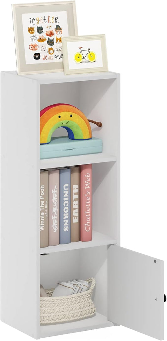 Furinno Luder Shelf Bookcase with 1 Door Storage Cabinet, White-NeatNest