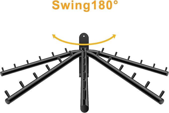 2-Pack Wall Mounted Folding Clothes Hanger Rack, Stainless Steel Clothes Hooks with Swing Arm Holder Space Saving Clothing Hanging System Closet Storage Organizer Heavy Duty Drying Rack (Black)