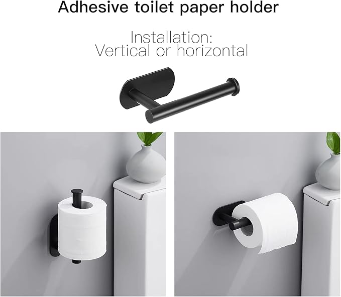 HUFEEOH Adhesive Bathroom Accessories Set, 6 Piece Bathroom Hardware Set Towel Racks for Bathroom Wall Mounted Black Towel Bar Set